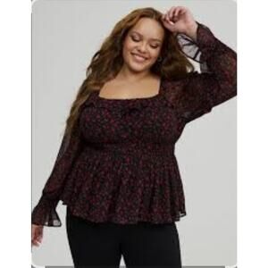 Torrid Black Floral Whimsy Goth Dark Coquette Flowy Top Size 3X